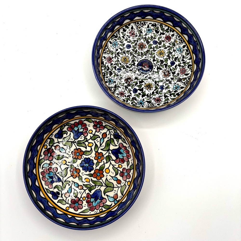 Handmade Fakhory Pottery Floral Ceramic Dipping / Snack Bowls - Set of 2